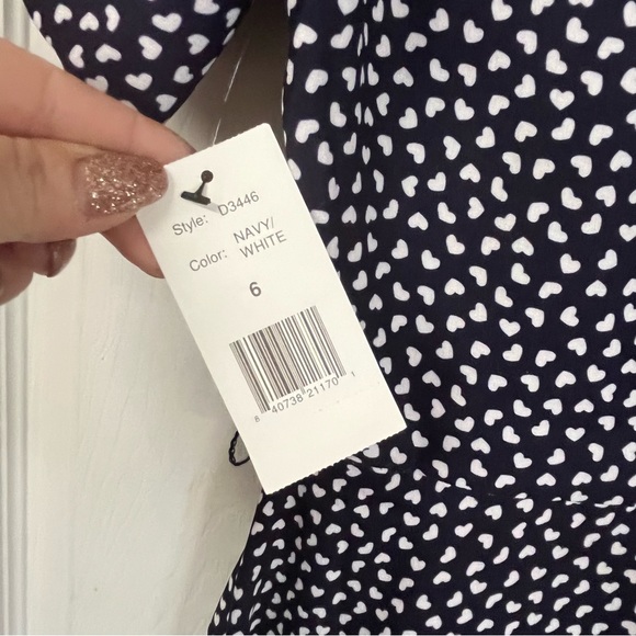 ALEXIA ADMOR Midi Heart Pattern Fit & Flare Collared Navy & White Dress Size 6 - Picture 13 of 16
